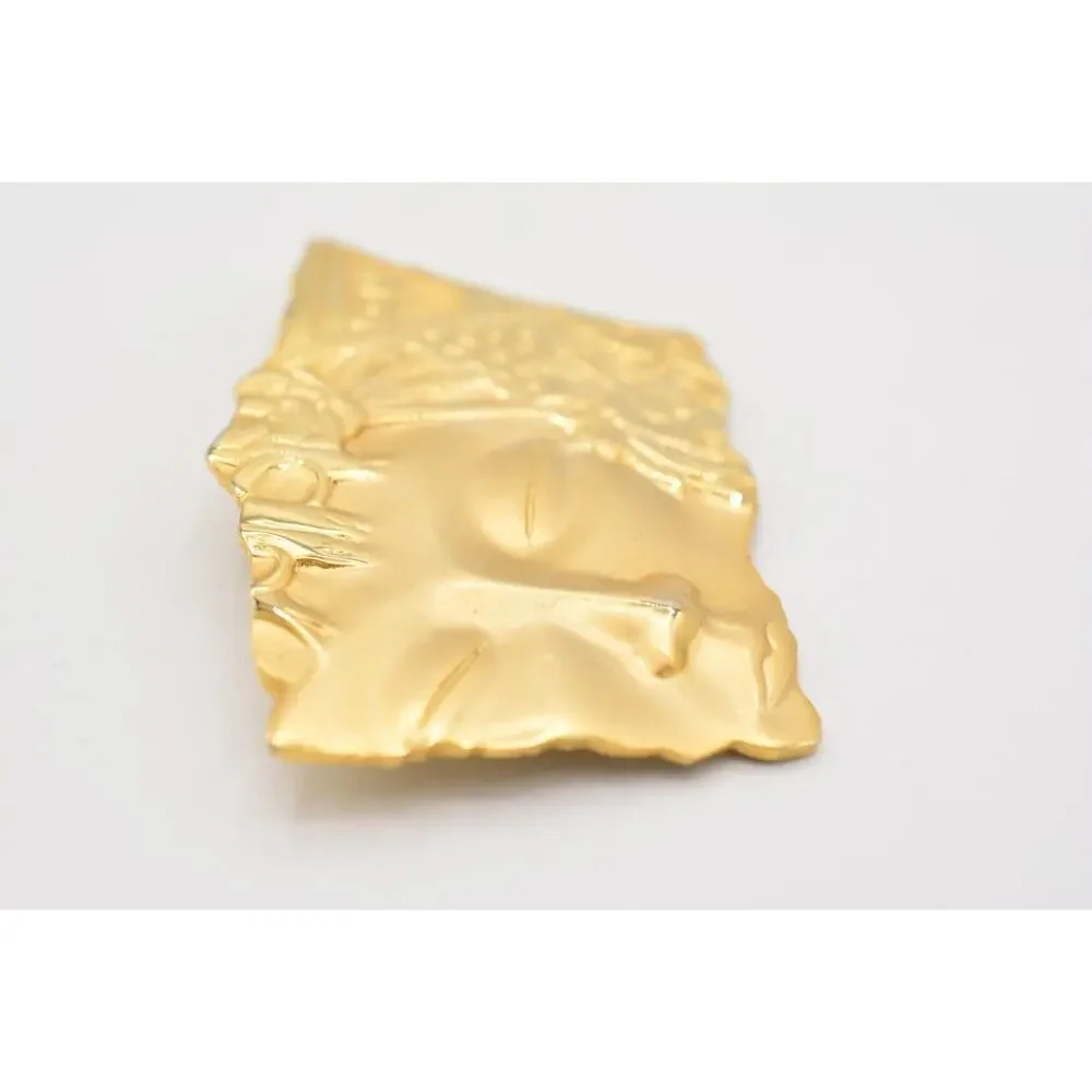 JJ Vintage Pin Brooch Asian Abstract Statue Brushed Gold Signed 1980s BinAJ